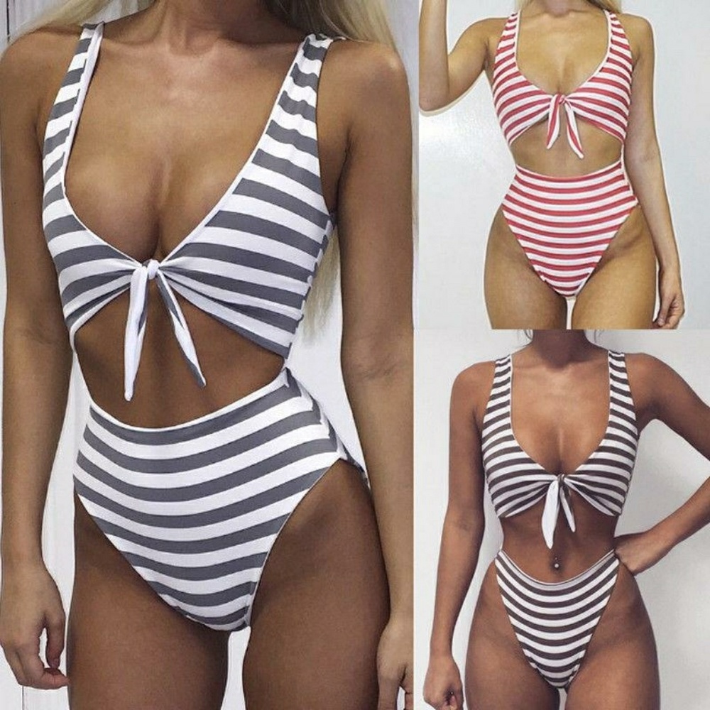 Striped bow tie one piece - Picture 1 of 3